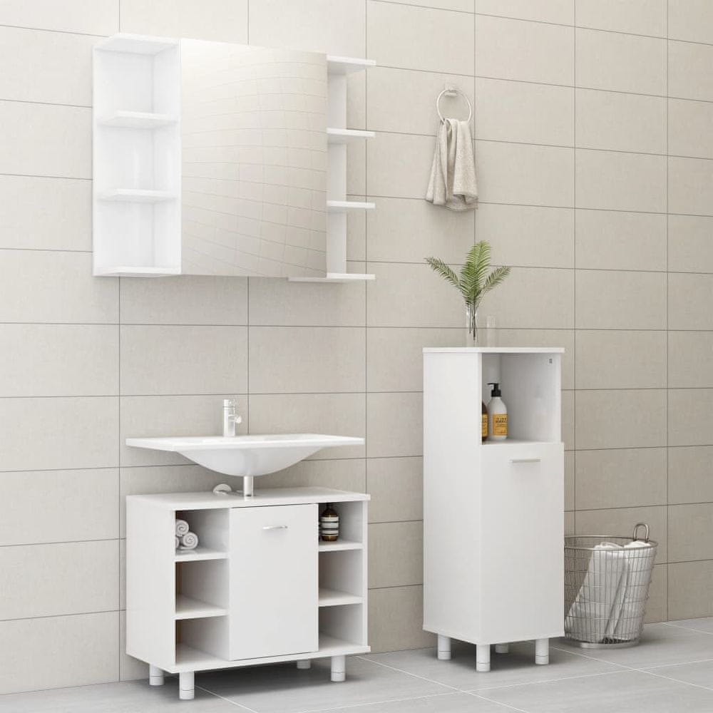 Vidaxl 3-dielna súprava kúpeľňového nábytku,lesklá biela, drevotrieska